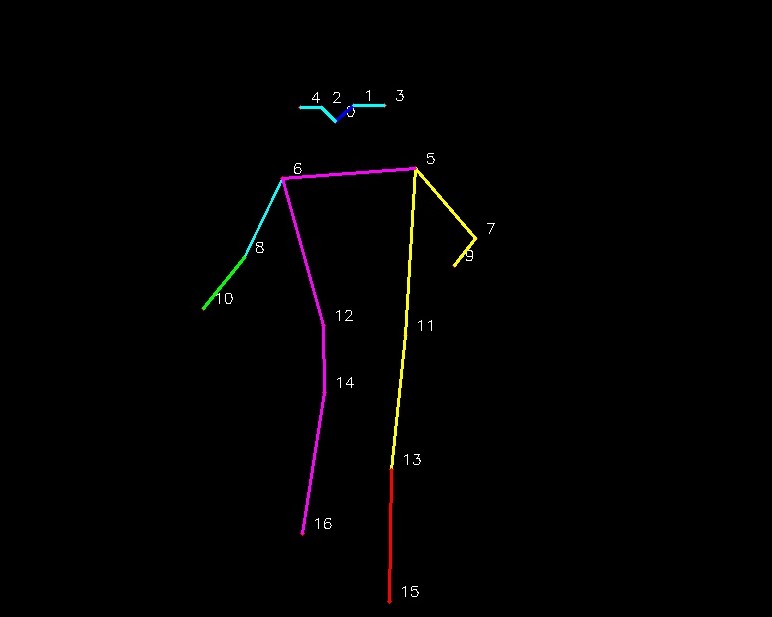 Pose estimation and skeletal structure example when a person is walking.