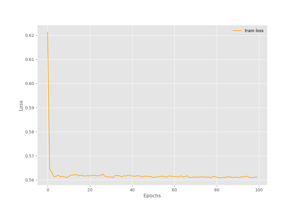 Loss plot after training the multi-head model for 100 epochs.