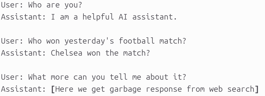 Example of multi-turn chat when doing web search.