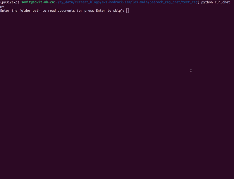 Text RAG using Bedrock embedding model and Bedrock LLM.